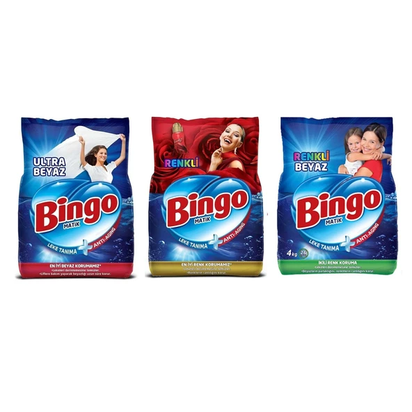 Bingo Matik 4 kg 3 lü Karma Paket (Ultra Beyaz-Renkli-Renkli Beyaz) ürün görseli 1