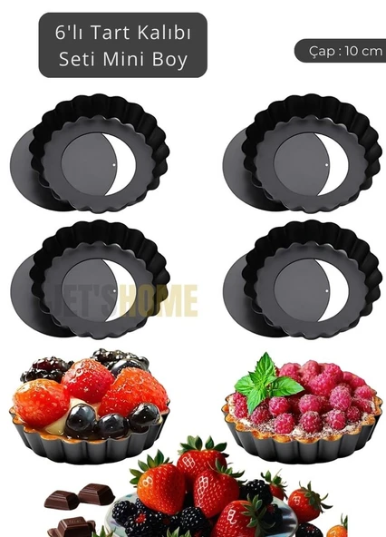 6’lı Set Mini Boy Tart Kalıbı Çıkartılabilir Tabanlı Turta Kalıbı Karbon Çelik Kek Kalıbı 10 cm ürün görseli 1