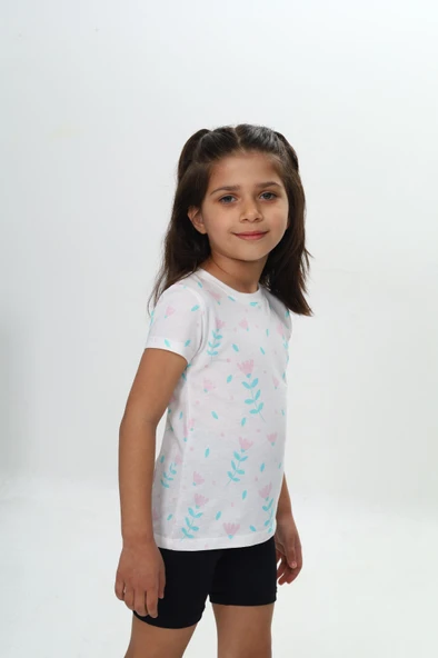 Toontoy Kız Çocuk Komple Lale Baskılı Tişört ürün görseli 1