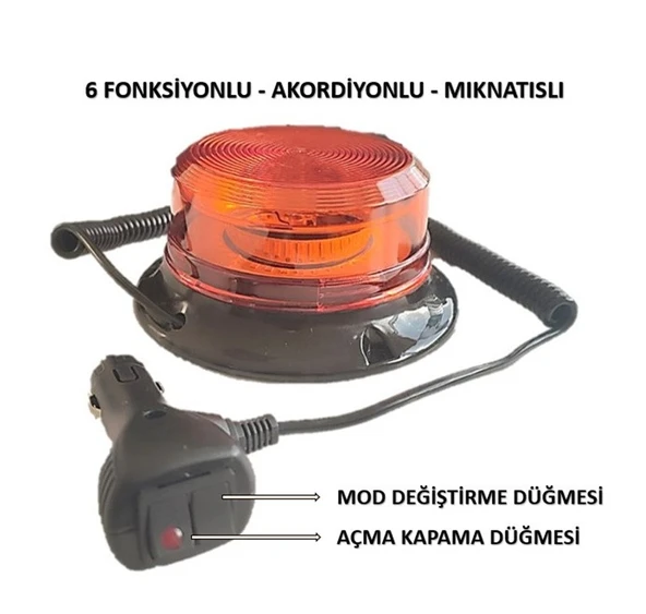 Tepe Lambası 6 Fonksiyonlu Çakmak Fişli Mıknatıslı 12-110 Volt ürün görseli 1