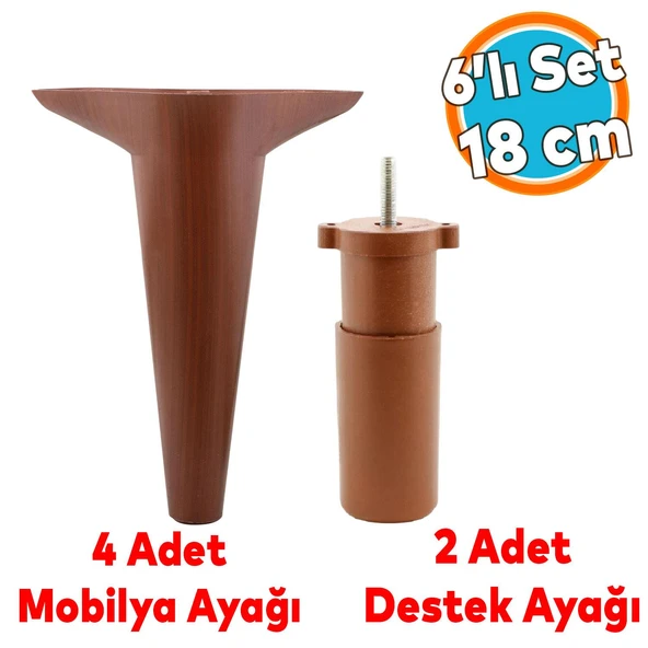 Mobilya Tv Ünitesi Koltuk Kanepe Destek Ayağı 18 Cm Ahşap Desenli Konsol Ayak 6'lı Set ürün görseli 1