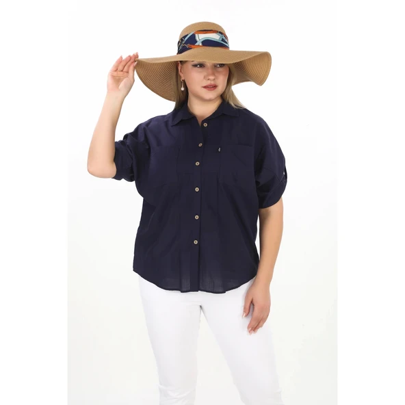%100 Cotton Yazlık Organik Büyük Beden Kadın Gömlek ürün görseli 1