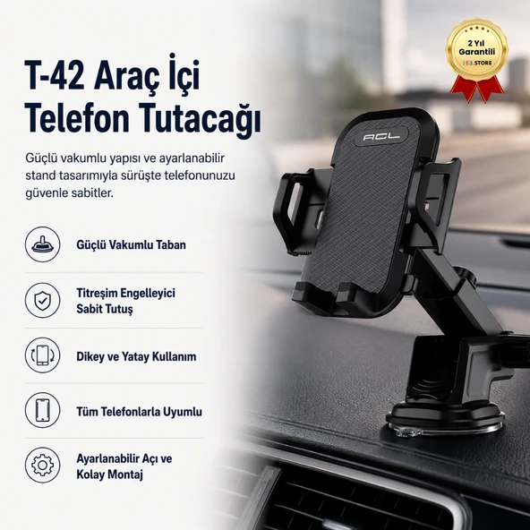 Araç İçi Telefon Tutacağı Vakumlu Sabit Stand Güçlü Tutuculu Kayıp Önleyici Aparat Tutucu ürün görseli 1