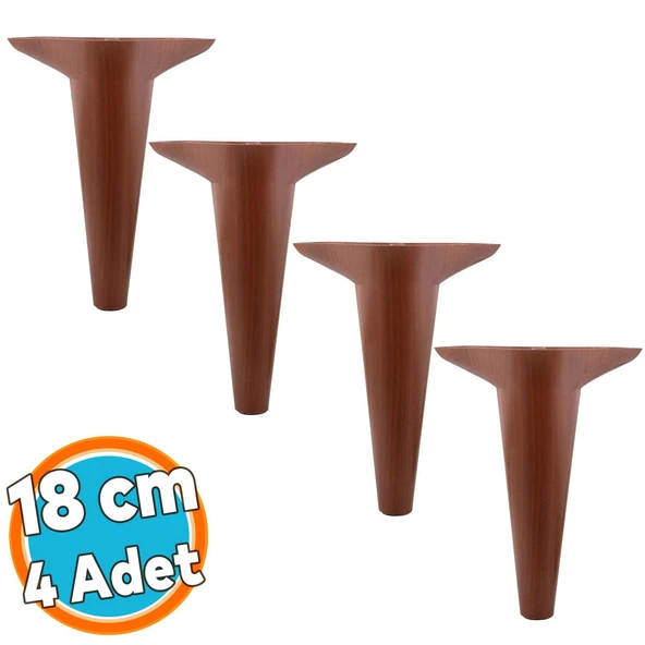 Lüks Mobilya Kanepe Sehpa Puf Koltuk Ayağı 18 cm Kahverengi Ahşap Desenli Baza Ayak 4 Adet ürün görseli 1