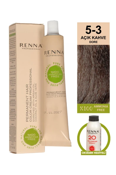Renna Bitkisel Amonyaksız Saç Boyası 60 Ml 5-3 Açık Kahve Dore Oksidan Hediyeli ürün görseli 1
