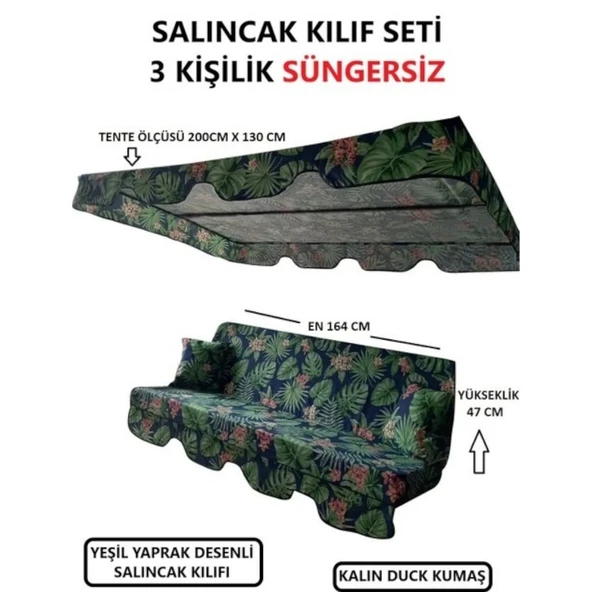 3 Kişilik Lüks Salıncak Kılıf Seti Süngersiz Yaprak Desen 164x47 Cm ürün görseli 1