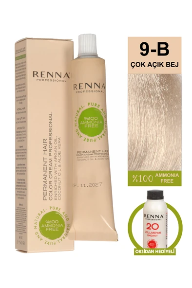 Renna Bitkisel Amonyaksız Saç Boyası 60 Ml 9-B Çok Açık Bej Oksidan Hediyeli ürün görseli 1