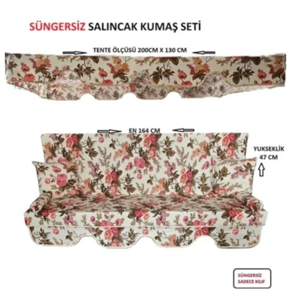 3 Kişilik Lüks Salıncak Kılıf Seti Süngersiz Ingiliz Gülü 164x47 ürün görseli 1