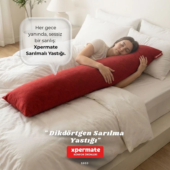 Uzun Sarılma Yastığı Bacak Arası Diz Arası Yan Yatış Uyku Destek Dikdörtgen Yastık 150x25 cm Kırmızı ürün görseli 1