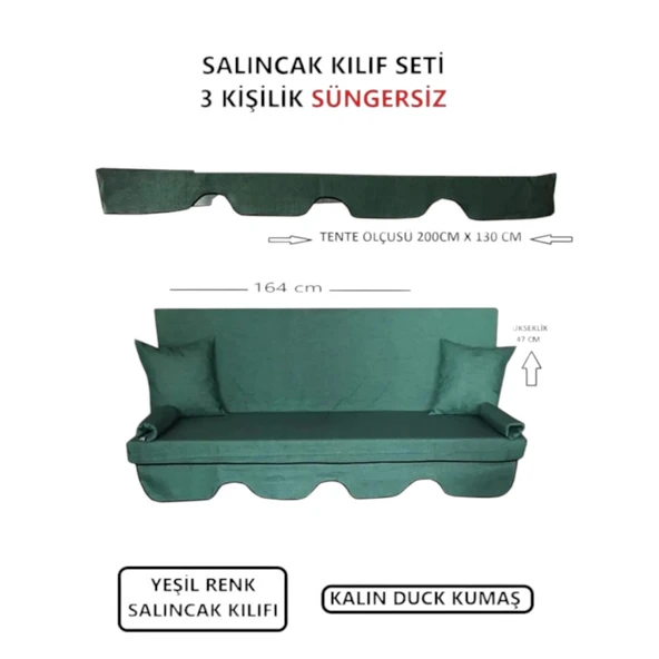 3 Kişilik Lüks Salıncak Kılıf Seti Süngersiz Düz Yeşil 164x47 ürün görseli 1