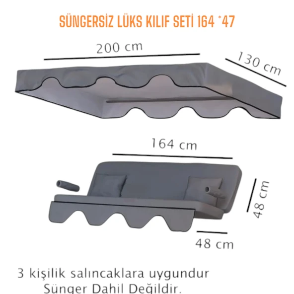 3 Kişilik Lüks Salıncak Kılıf Seti Süngersiz Panama Gri 164x47 ürün görseli 1