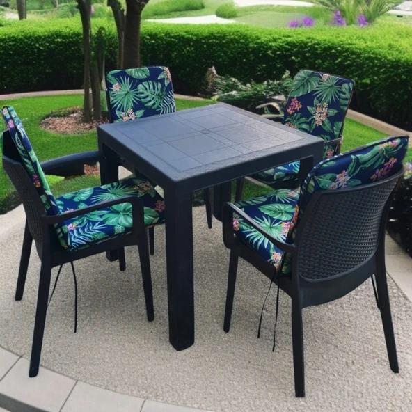 LÜKS ARKALIKLI SANDALYE MİNDERİ 4LÜ 4CM SÜNGERLİ YEŞİL YAPRAK 42x42 ürün görseli 1