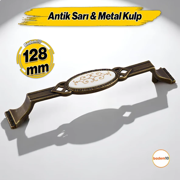 Palmira Eskitme Antik Sarı Metal Kulp (128 mm - 12.8 cm) Mobilya Mutfak Çekmece Dolap Kulpu Kulbu Kulpları ürün görseli 1