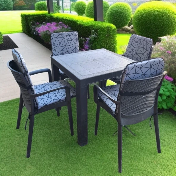 LÜKS ARKALIKLI SANDALYE MİNDERİ 4LÜ 4CM SÜNGERLİ GRİ ÖRÜMCEK DESEN 42x42 ürün görseli 1