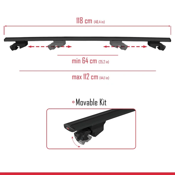 Ara Atkı Tavan Barı Hook Model 118cm Siyah (2 Adet) - Resim 3