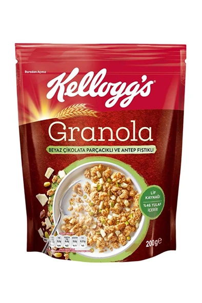 KELLOGG'S Beyaz Çikolata Parçacıklı&antep Fıstıklı Granola 200 Gr,%46 Yulaf Içerir,lif Kaynağı ürün görseli 1
