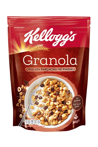 Çikolata Parçacıklı Ve Fındıklı Granola 340 Gr,%44 Yulaf,lif Kaynağı,kahvaltılık Gevrek ürün görseli 1
