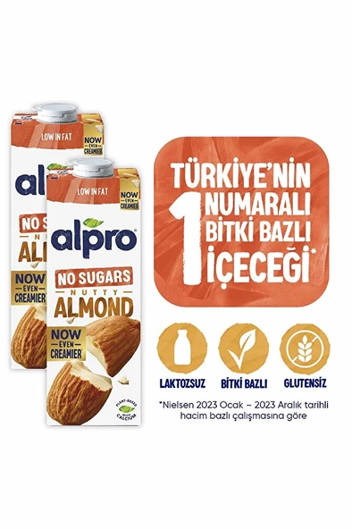 ALPRO Şekersiz Badem Sütü 2x1 L Vegan Laktozsuz Bitkisel Bazlı ürün görseli 1