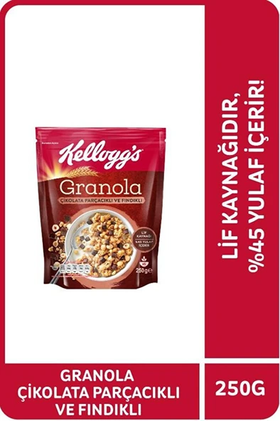KELLOGG'S Granola Çikolata Parçacıklı Ve Fındıklı 250g,%44 Yulaf Ezmesi,lif Kaynağı,kahvaltılık ürün görseli 1