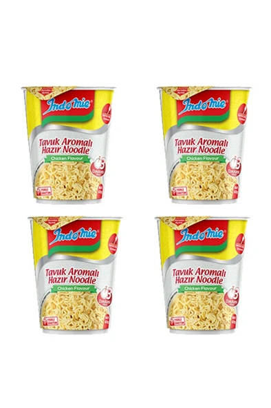 İndomie Indomie 60gr Bardak Tavuk Çeşnili Hazır Noodle Makarna ''4 Adet'' ürün görseli 1