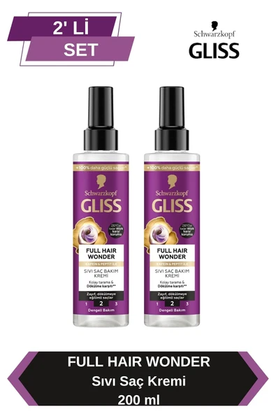 Glıss Full Hair Wonder Dökülme Karşıtı Sıvı Saç Kremi 200 mlx2 Adet ürün görseli 1