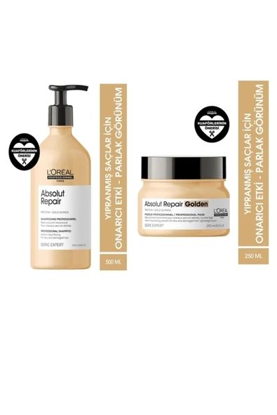 L'OREAL PROFESSİONNEL Loreal Serie Expert Absolut Repair Onarıcı Şampuan 500 Ml + Serie Expert Absolut Repair Altın Maske ürün görseli 1