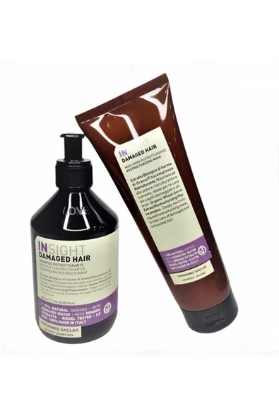 INSİGHT Damaged Hair Yıpranmış Saç Onarıcı Şampuan 400 ml & Maske 250 ml Set ürün görseli 1