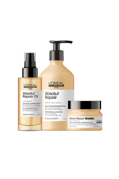 L'OREAL PROFESSİONNEL Loreal Serie Expert Absolut Repair Şampuan 500 ml Absolut Golden Maske Absolut Repair Serum 90ml ürün görseli 1