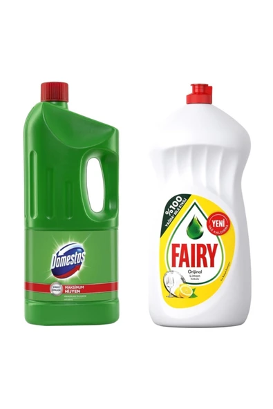 Domestos Çamaşır Suyu Dağ Esintisi 2 Litre + Fairy Bulaşık Deterjanı Limon 1350ml ürün görseli 1