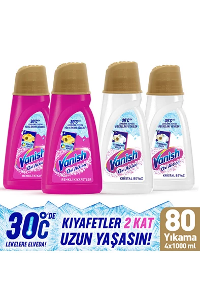 KOSLA Vanish Oxi Action Deterjan Güçlendirici ve Leke Çıkarıcı Sıvı Renkliler 1000 ml x 2 + Beyaz 1000 ml x 2 ürün görseli 1