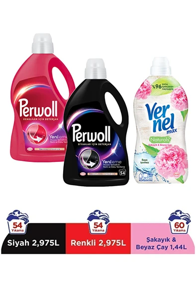 PERWOLL Sıvı Çamaşır Deterjanı 2x2.97L (100 Yıkama) Siyah & Renkli + Vernel Max 1440ml Şakayık ürün görseli 1