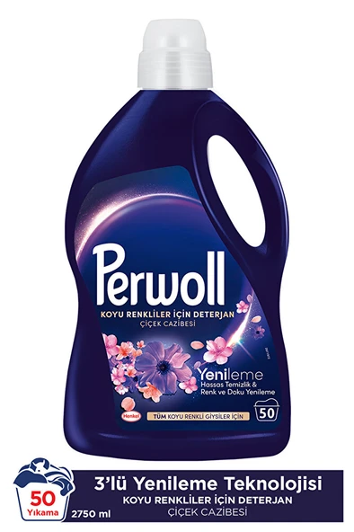PERWOLL Çiçek Cazibesi Koyu Renkler Hassas Bakım Çamaşır Deterjanı 2750 ml (50 Yıkama) ürün görseli 1