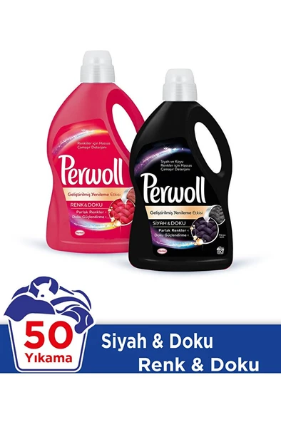 PERWOLL Geliştirilmiş  1Renkli+1Siyah 50WL 3L Mix 2Li ürün görseli 1
