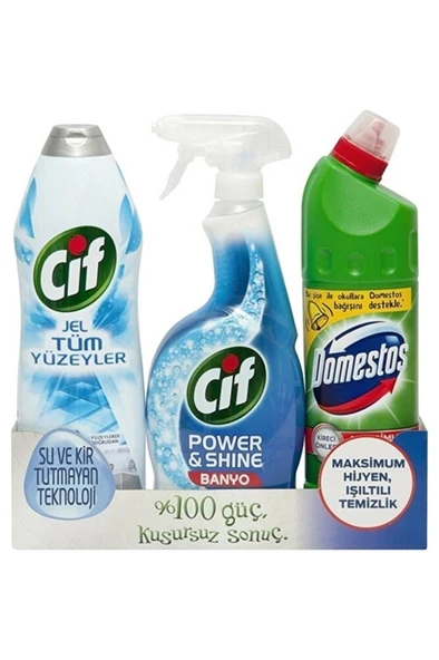 DOMESTOS Hijyen Seti Cif Power Shine Sprey 750 Ml + 810 Ml + Cif Jel Tüm Yüzeyler 750 Ml ürün görseli 1