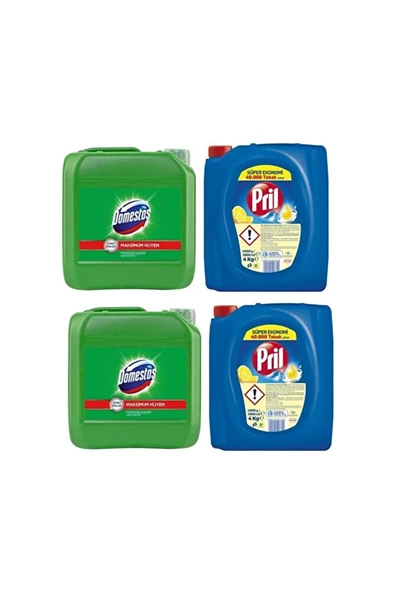 PRİL Sıvı Bulaşık Deterjanı 2 'li Güç Limon 4kg ve DOMESTOS  Çamaşır Suyu Dağ Esintisi 2'li 3.240 kg ürün görseli 1