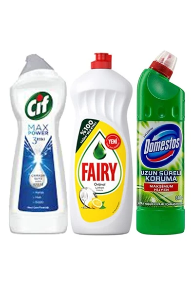 Temizlik Seti 3 Lü Cif Power - Fairy Limon Etkili Bulaşık Deterjanı ve 810 ml ürün görseli 1