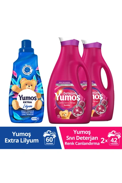 YUMOŞ Extra Lilyum Konsantre Yumuşatıcı 1440 ml Renkli Giysiler Için Deterjan 2500 ml X2 ürün görseli 1