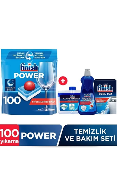 FİNİSH Power Hepsi Bir Arada 100 Tablet Bulaşık Makinesi Deterjanı + Temizlik ve Bakım Seti ürün görseli 1
