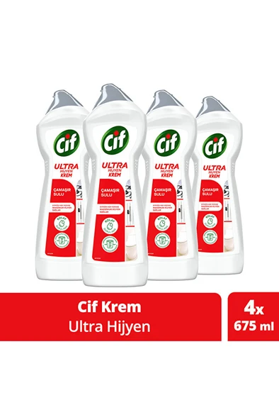 CİF Krem Yüzey Temizleyici Çamaşır Suyu Katkılı Ultra Hijyen 675 ml 4 Adet ürün görseli 1