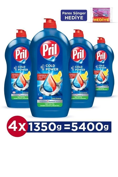 Elde Yıkama Sıvı Bulaşık Deterjanı 4 x 1350g Limon 5+ Etki + Parex Sünger Hediye ürün görseli 1