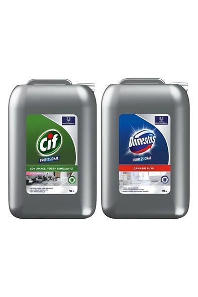 Domestos Professional Çamaşır Suyu 10 lt + CİF Professional Çok Amaçlı Yüzey Temizleyici 10 lt ürün görseli 1
