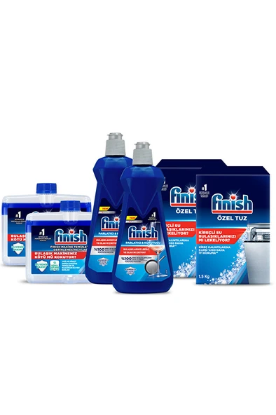 FİNİSH Temizlik ve Bakım Seti ( Parlatıcı 400 ml + Makine Temizleyici Sıvı 250 ml + Tuz 550 g) x 2 ürün görseli 1