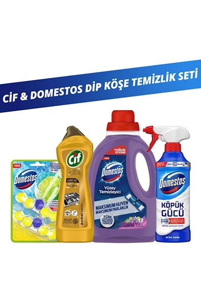 Cif Gold 750ml Domestos Köpük Domestos Yüzey Temizleyici Bahar WC Blok Limon Dip Köşe Temizlik Seti ürün görseli 1