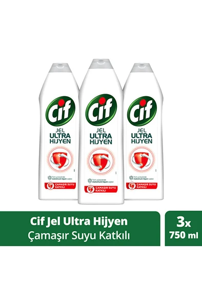 CİF Jel Ultra Hijyen Tüm Yüzeyler Için Çamaşır Suyu Katkılı 750 Mlx3 ürün görseli 1