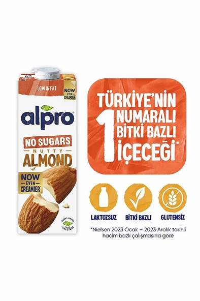 ALPRO Şekersiz Badem Sütü 1 L Vegan Laktozsuz Bitkisel Bazlı ürün görseli 1