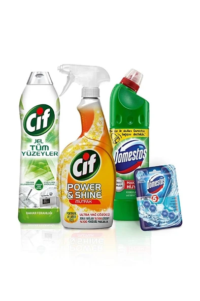 750 ML + Cif Sprey Power & Shine Mutfak 750 ml + Cif Jel 750 ml + Domestos WC Blok 5'li Güç ürün görseli 1