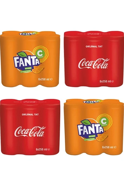 Coca Cola Teneke Kutu Karma 12x250 Ml Klasik Tat + 12x250 Ml Fanta ürün görseli 1