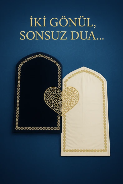 İki Gönül Çift Seccadesi- Krem/Siyah - Resim 2