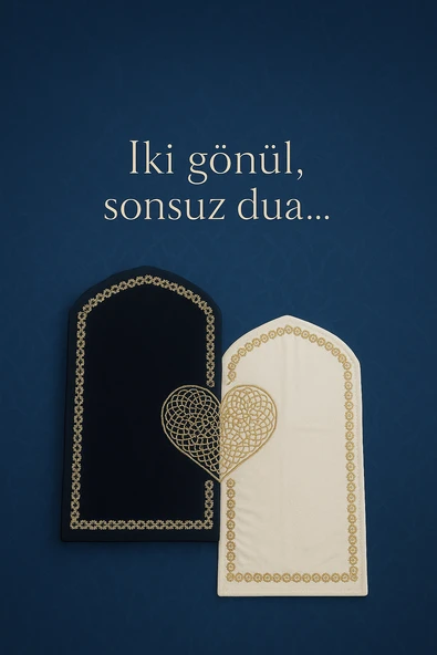 İki Gönül Çift Seccadesi- Krem/Siyah ürün görseli 1
