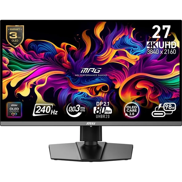 MSI 26.5" QD OLED MPG 272URX 0.03MS 240HZ HDMI-DP USBC GAMING MONİTÖR 3840X2160 ürün görseli 1